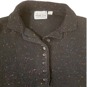 Venezia Sportswear Black Speckled Knit Sweater One Size Cozy Vintage Style